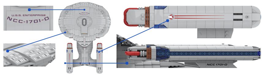 Nadruki na USS Enterprise NCC-1701-D z klocków