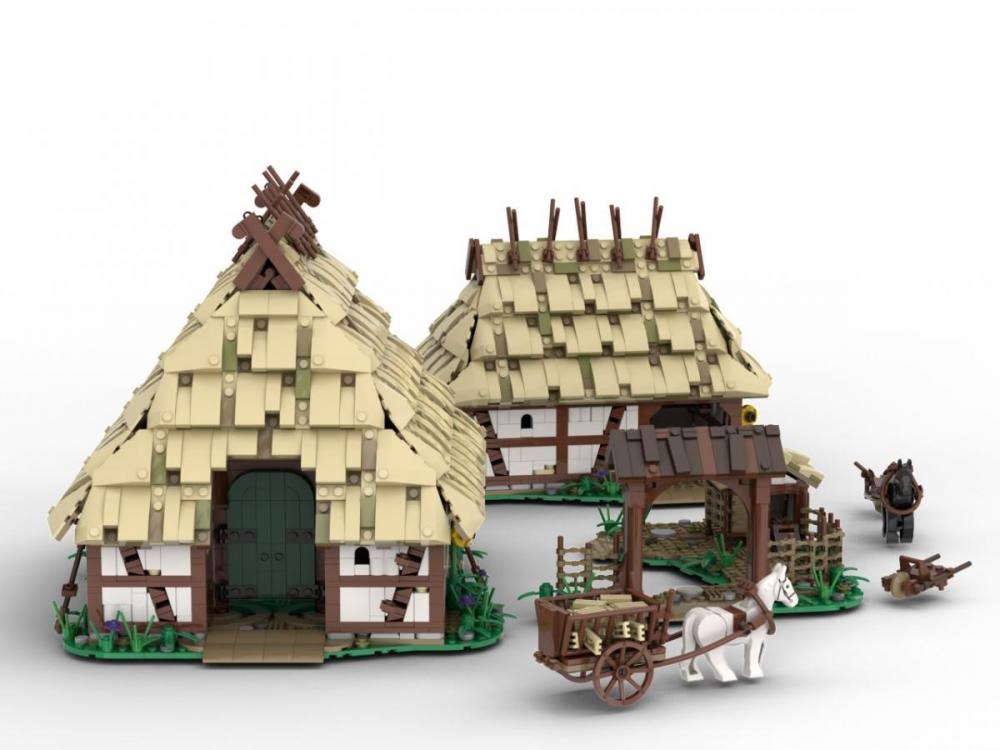 Średniowieczna farma: gospodarstwo z oborą z klocków kompatybilnych z LEGO
