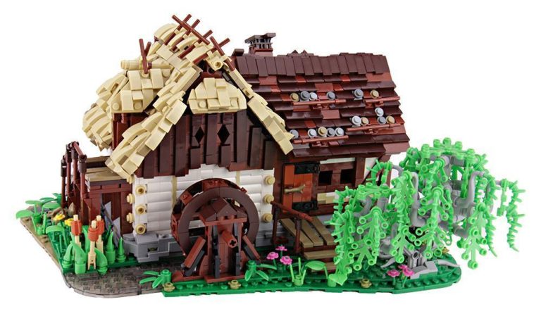 Stary młyn wodny średniowieczny z klocków kompatybilnych z LEGO