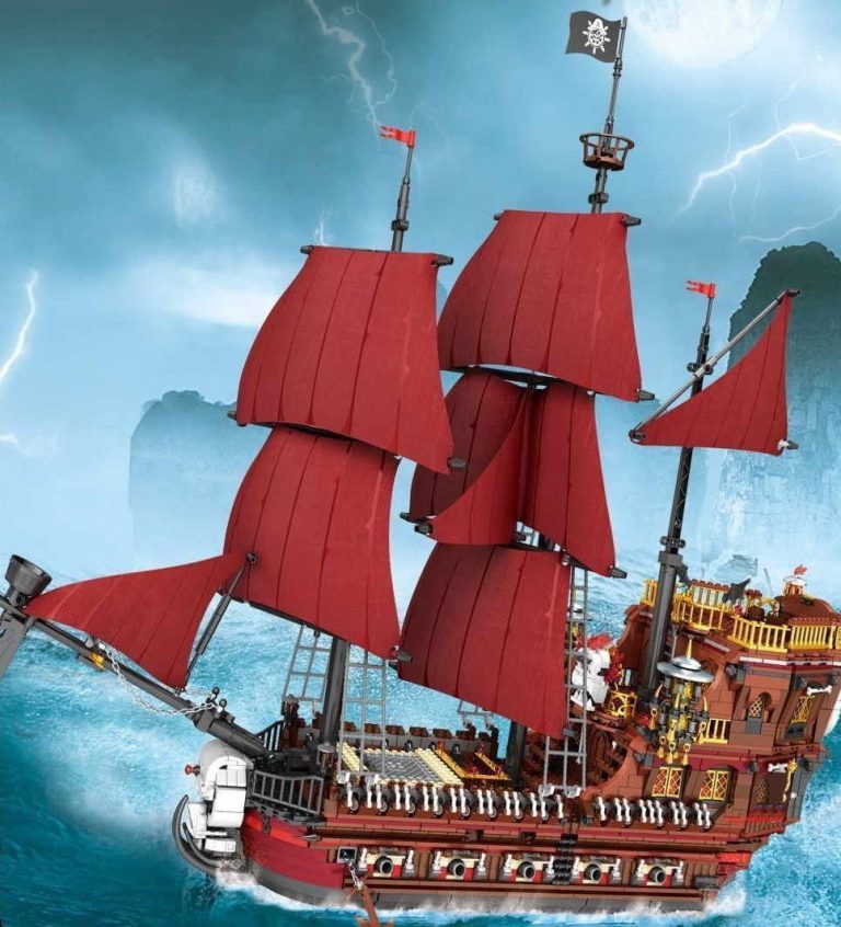 Trójmasztowiec piracki „Pirate Revenge” z 10 armatami z klocków kompatybilnych z LEGO