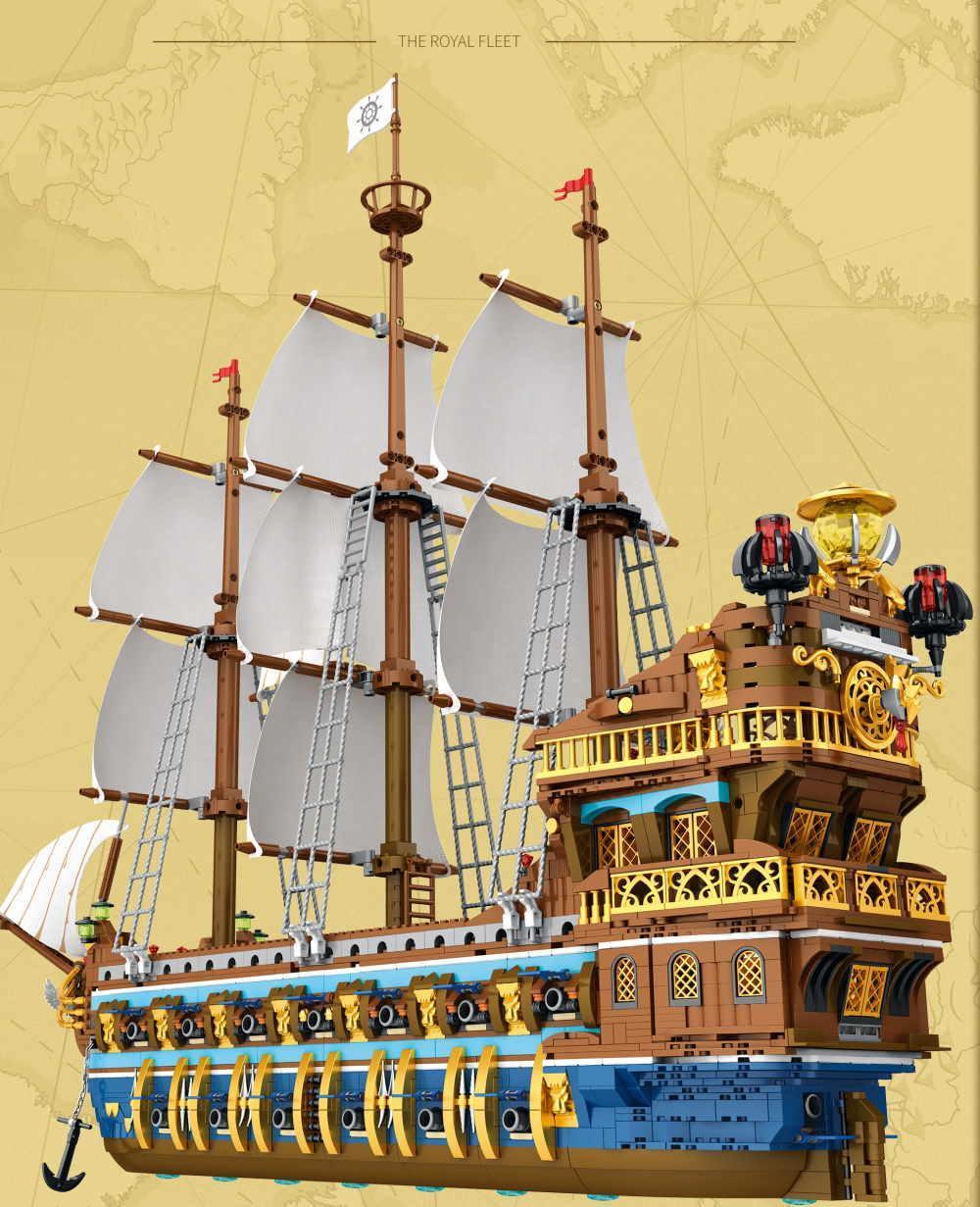 Alternatywa LEGO: Statek trójmasztowiec „The Sun” królewskiej marynarki wojennej z 28 armatami z klocków
