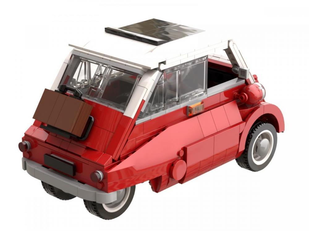 Mikrosamochód podobny do BMW Isetta z klocków kompatybilnych z LEGO