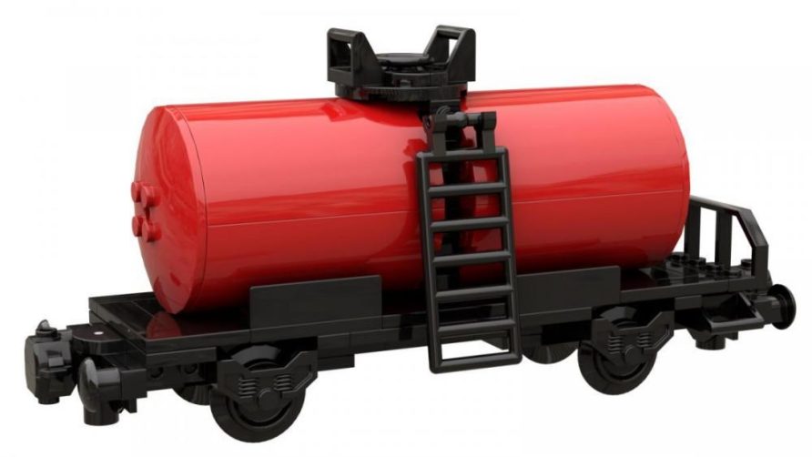 Cysterna kolejowa czarno czerwona z klocków kompatybilnych z LEGO