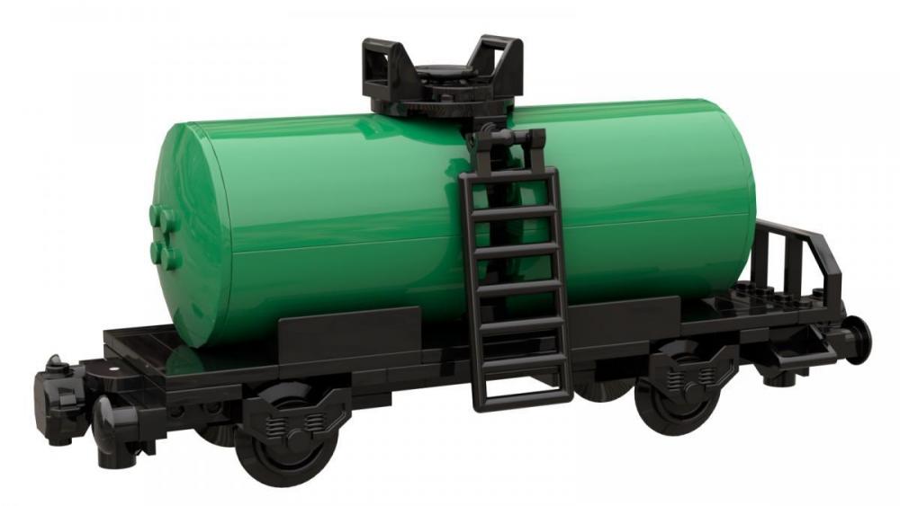 Cysterna kolejowa czarno zielona z klocków kompatybilnych z LEGO