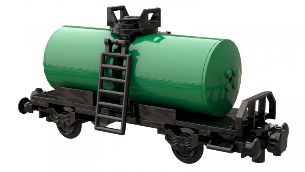 Cysterna kolejowa czarno zielona z klocków kompatybilnych z LEGO