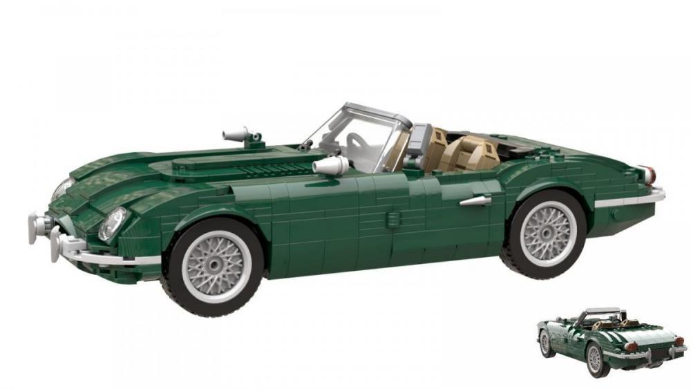 Jaguar E-Type zielony model z klocków kompatybilnych z LEGO