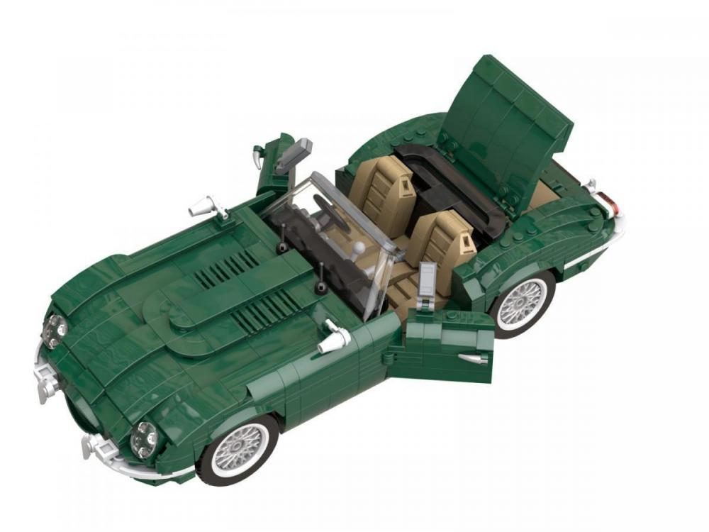 Jaguar E-Type zielony model z klocków kompatybilnych z LEGO cabrio