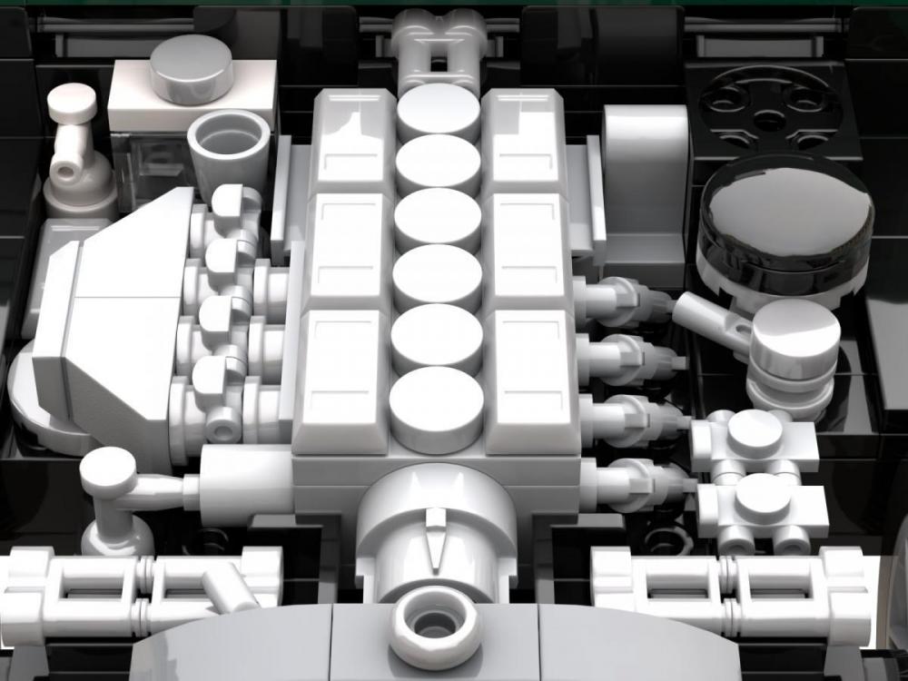 Jaguar E-Type zielony model z klocków kompatybilnych z LEGO silnik