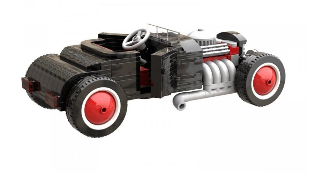 Samochód Mad Max zamiennik LEGO w stylu rat rod czarny oldtimer