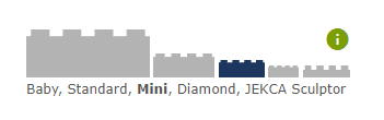 Różne rozmiary klocków: Baby, Standard, Mini, Diamond, JEKCA Sculptor