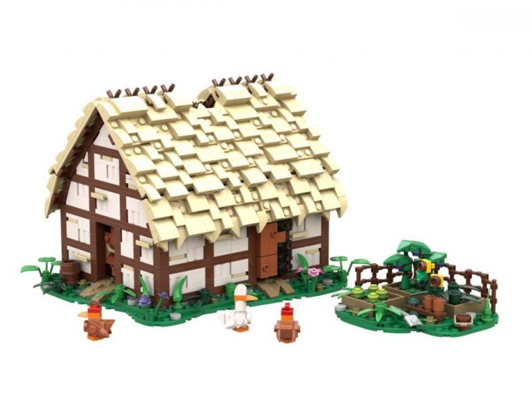 Średniowieczny dom z ogródkiem z klocków kompatybilnych z LEGO