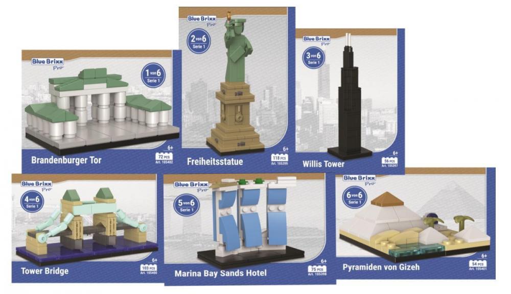 Tower Bridge, Brama Brandenburska, Statua Wolności, Willis Tower, Piramidy Giza, Hotel Marina Bay