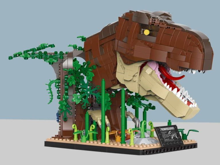 Reprodukcja głowy T Rexa z klocków Decool pasujących do LEGO