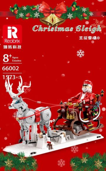 Święty Mikołaj z klocków Reobrix sanie i renifer – zamiennik LEGO